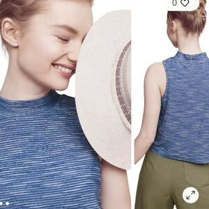 Anthropologie Postmark Indigo Blue Mock Neck Tank Top Crop Boxy Oversized SZ S